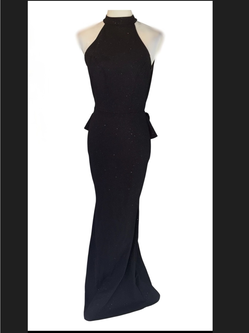 Stunning Vintage Y2K Symphony Black Glitter Backless Halter Rosette Dress